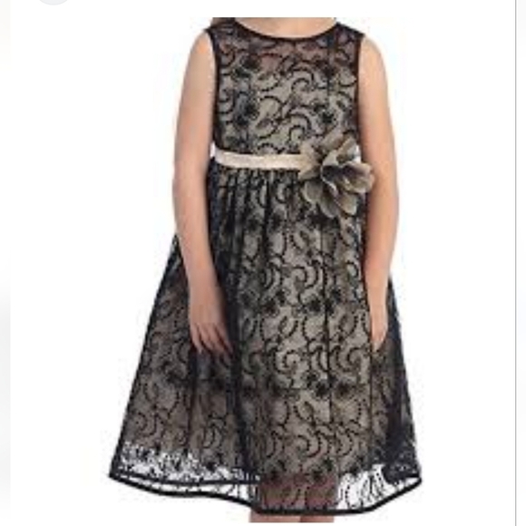 Little girls black lace overlay sleeveless dress size 7/8 - Picture 1 of 11
